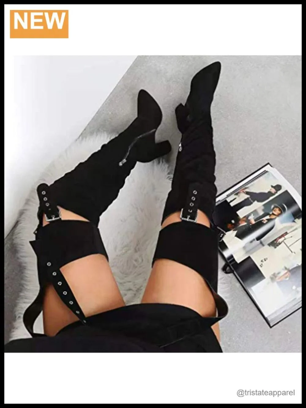 Faux Suede Over the Knee Thigh High Boots with Belt Chunky Heel